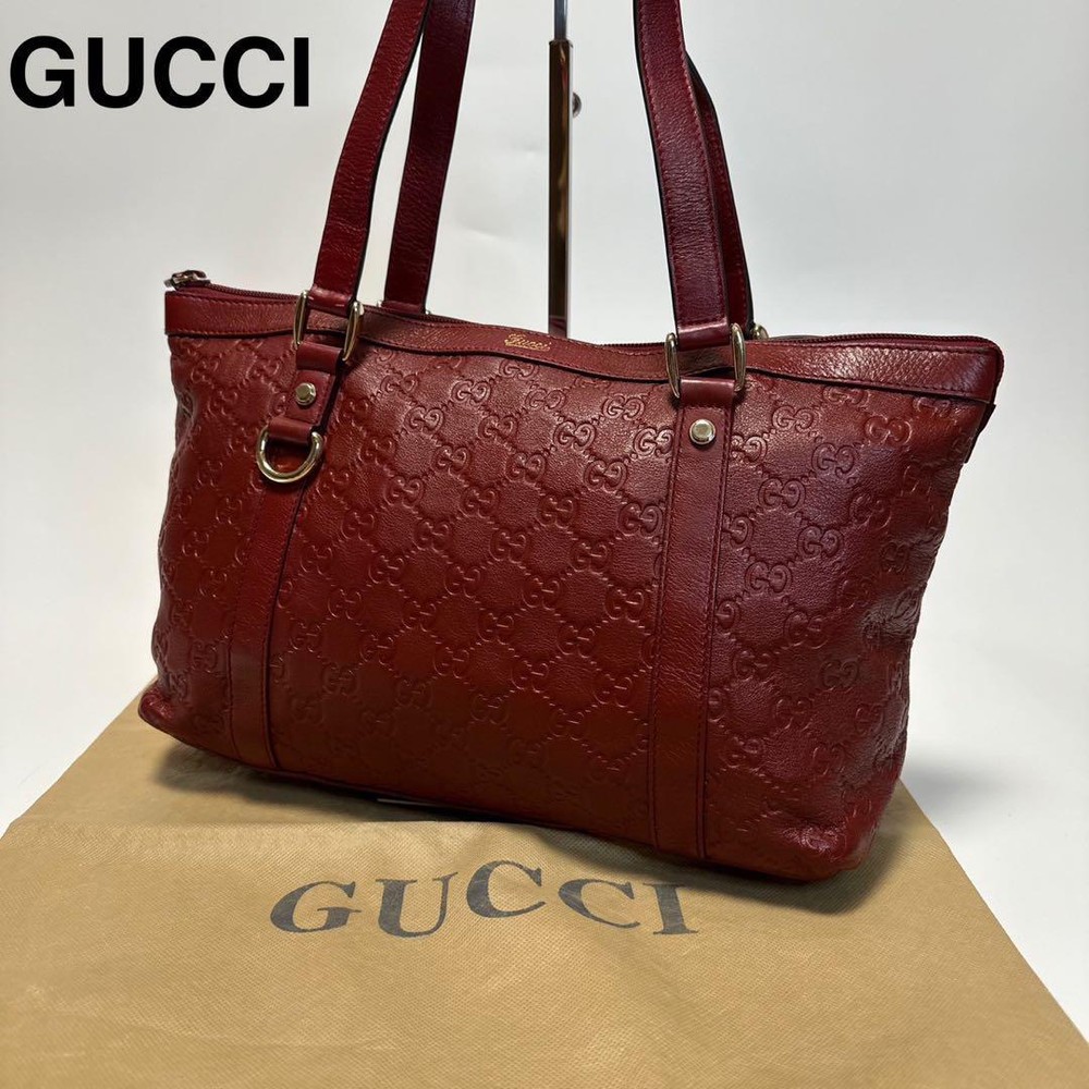 GUCCI GG Abbey Leather Shoulder Bag Tote in Red Bordeaux Pre-Owned Excellent Condition