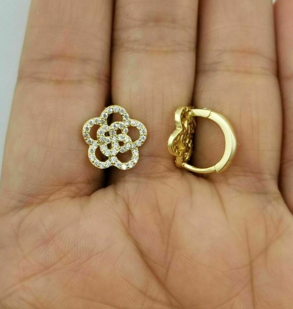 1.50 Ct Rose Flower Huggie Hoop Earrings in 14K Yellow Gold with Moissanite  