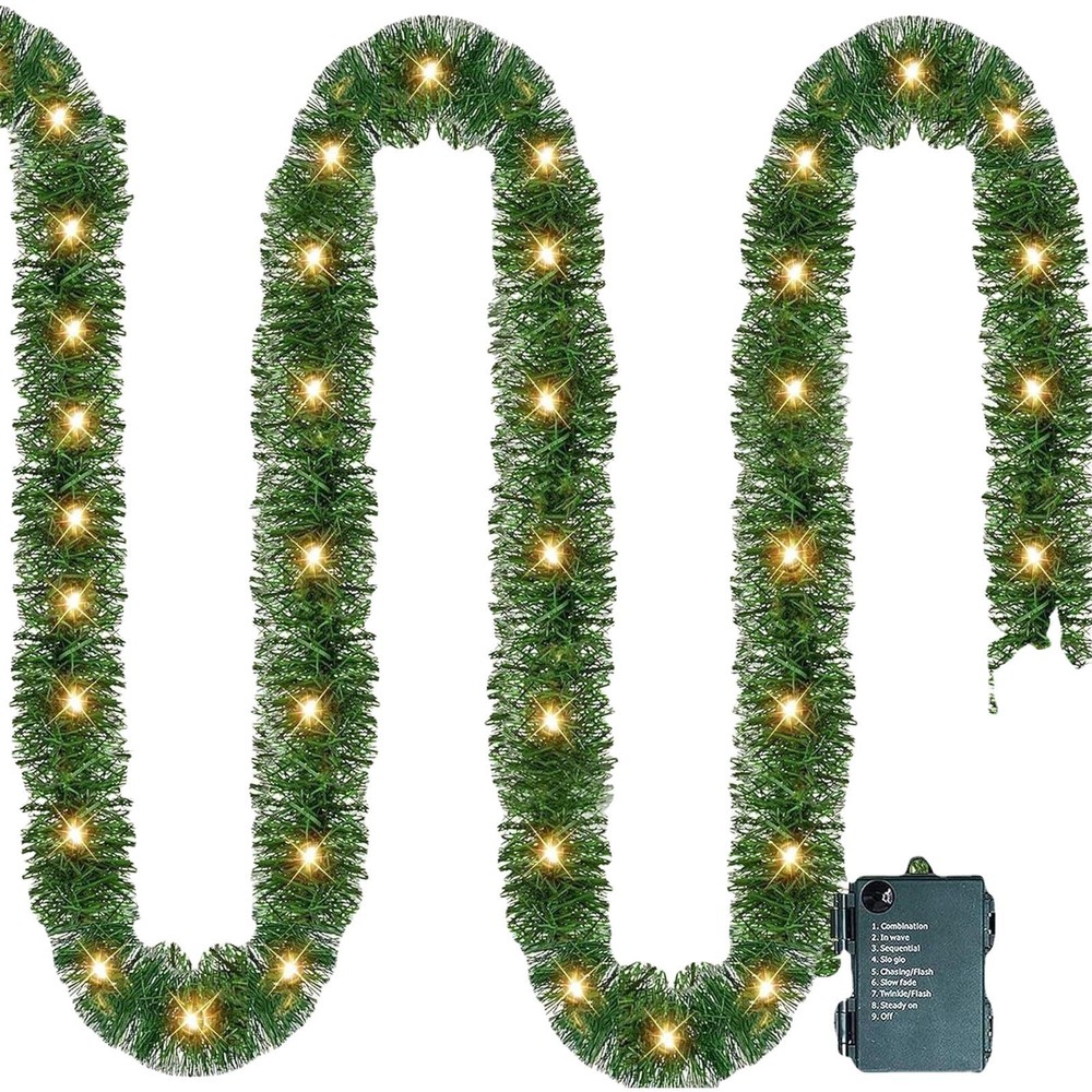 16.4ft Pre-Lit Artificial Christmas Mantel Garland with 50 Clear Lights