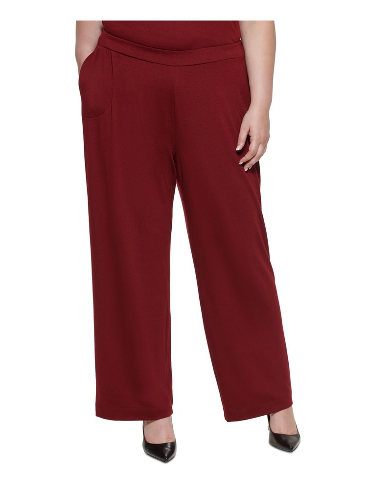 CALVIN KLEIN Womens Red French Terry Pull On Straight leg Pants S