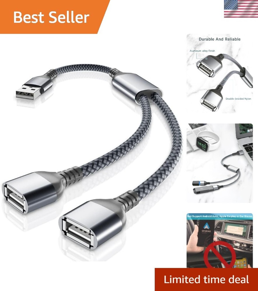 USB A Male to 2 Female Splitter Cable 1FT Extension Adapter