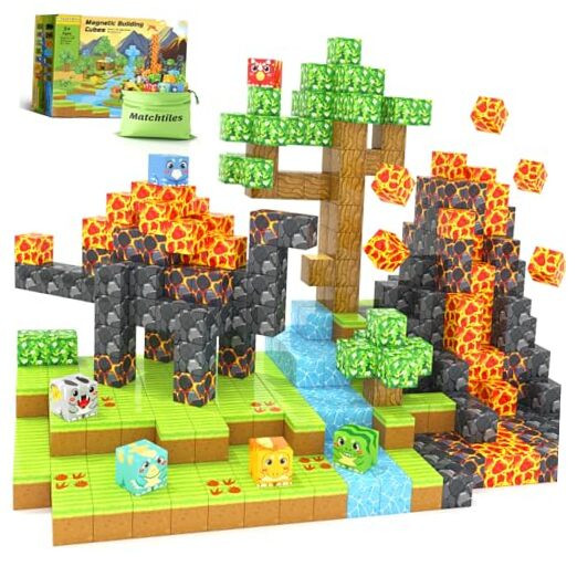 Magnetic Blocks Toys, Build Mine Magnet World Dinosaurs Set, Magnetic Tiles