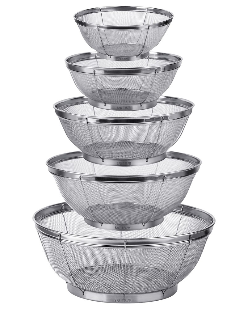 5 Pack Strainers for Kitchen, 18/8 Stainless Steel Colander, Fine Mesh Strain...