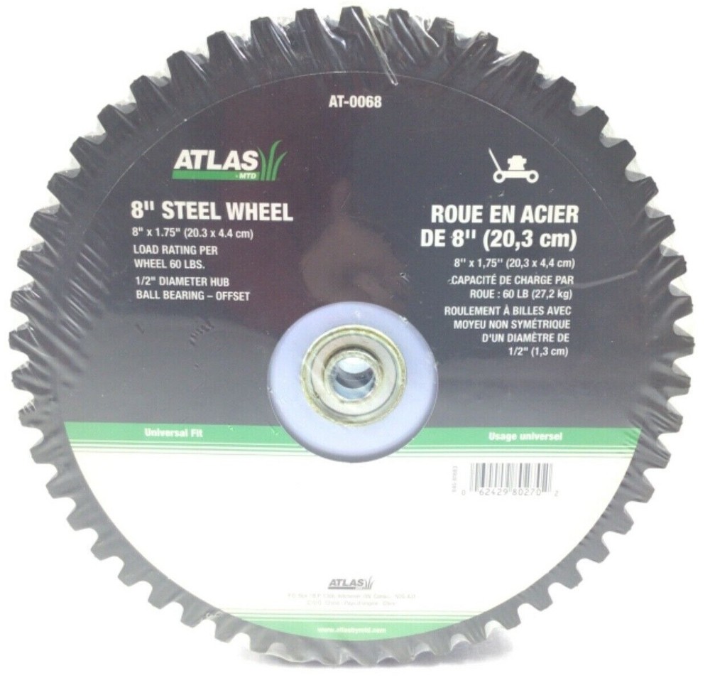 Atlas 8-Inch Steel Wheel with 1/2-Inch Hub Ball Bearing for Universal Lawn Mowers