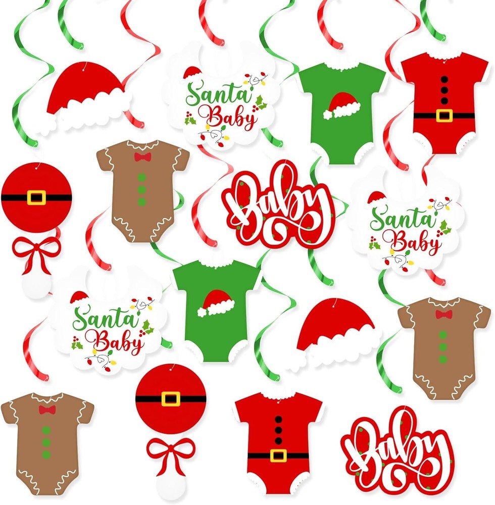 Christmas Baby Shower Decorations,Santa Theme Party Hanging Red White
