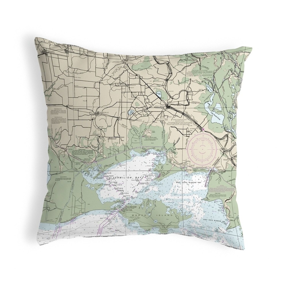Vermilion Bay, LA Nautical Map Noncorded Pillow 12x12 Multi 12 x 12