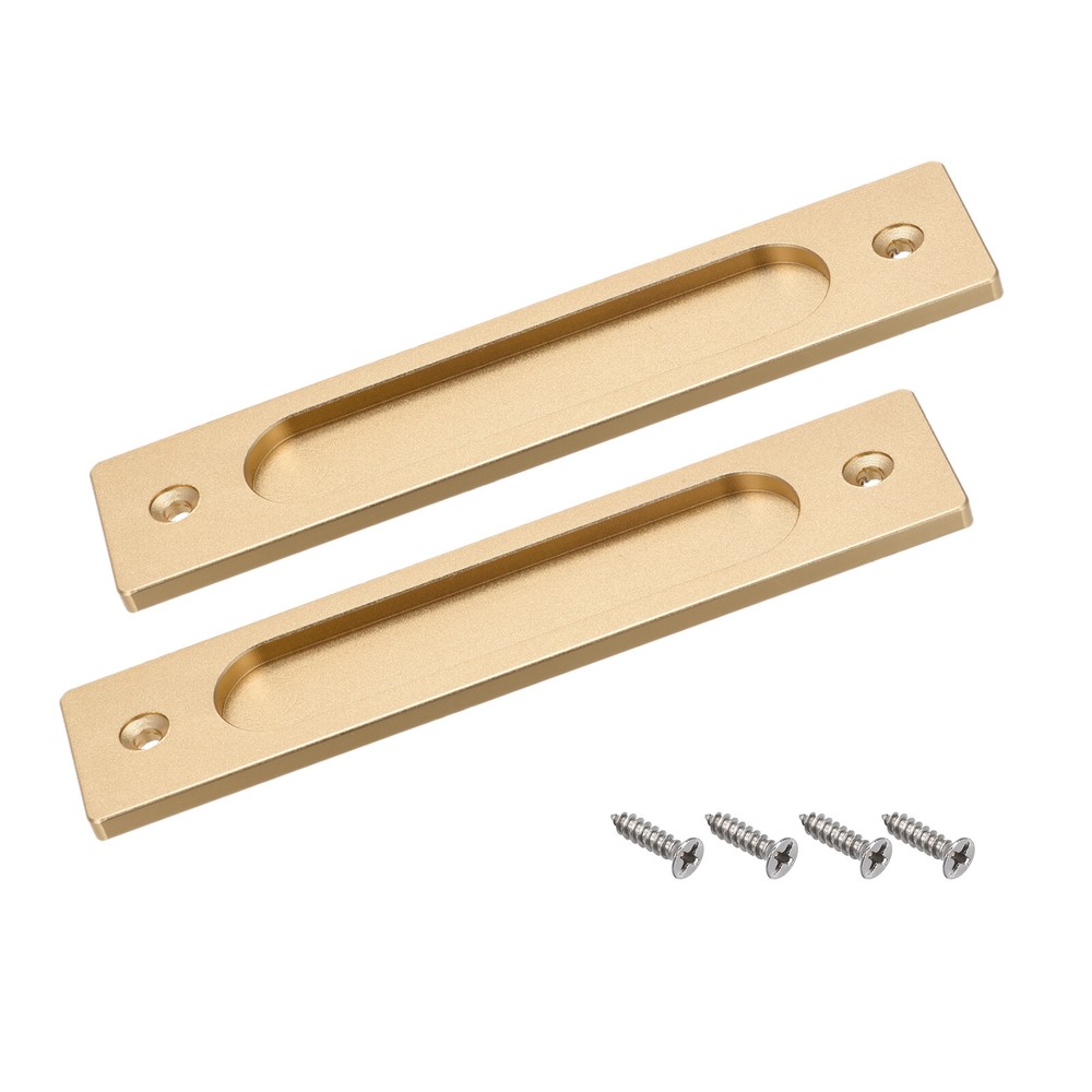 2Pcs 180mm Sliding Door Finger Handle Zinc Alloy w Screw Dark Gold Rectangle
