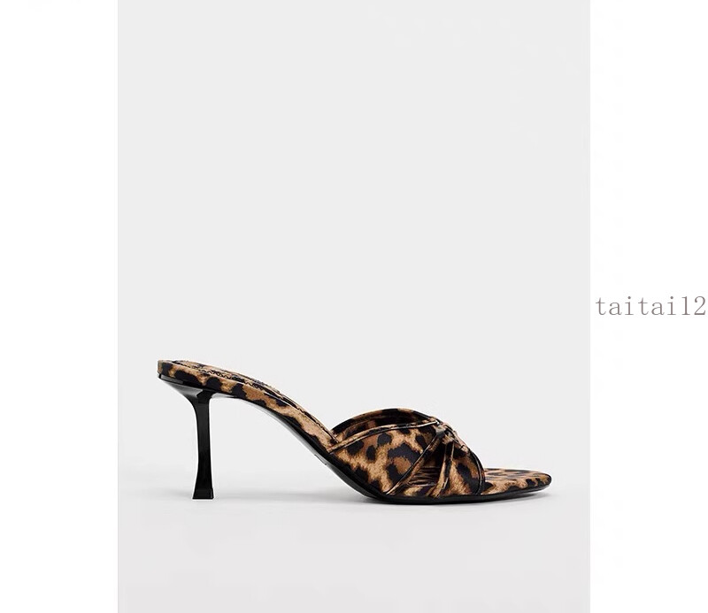 ZARA 2025 Leopard Print Bow High Heel Open Toe Slippers for Women