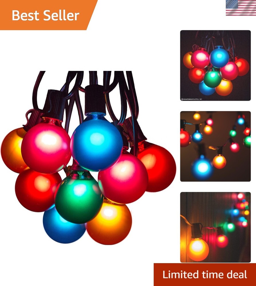 50 Foot Outdoor Colored String Lights - G50 Assorted Satin Pearl 2 Inch Globe...