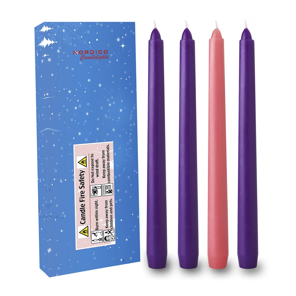 4 pc Christmas Advent Taper Candles- 10-inch x 0.75 (3/4)inch-3 Purple & 1 Pink