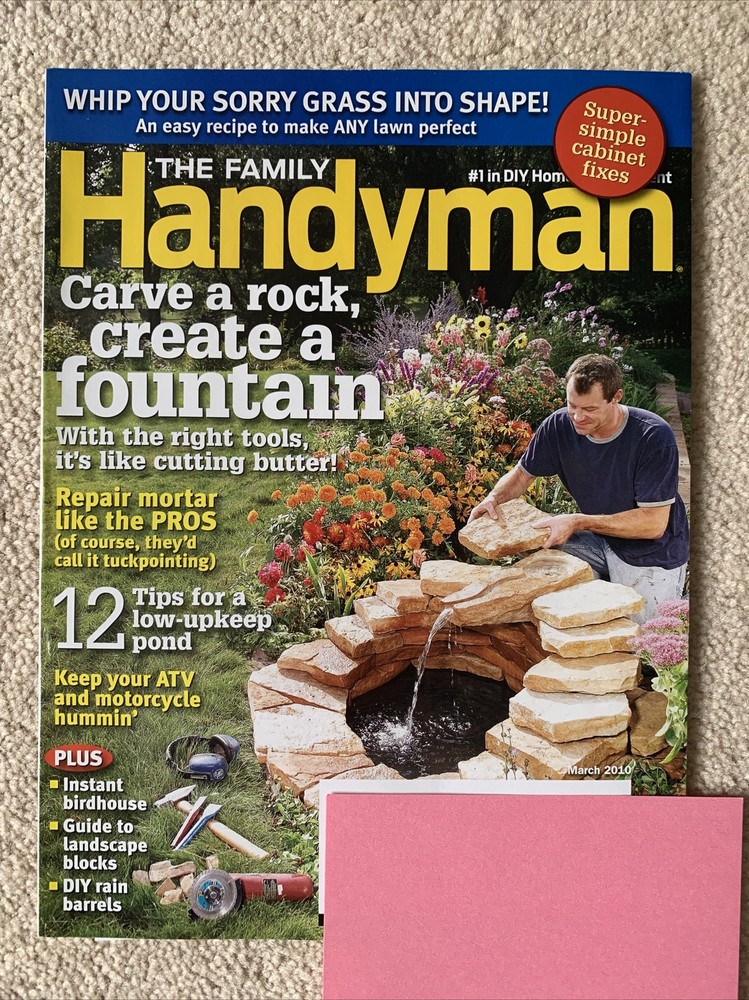 Magazine - FAMILY HANDYMAN - March 2010 - DIY - Fountain - Grass - Pond - NEW