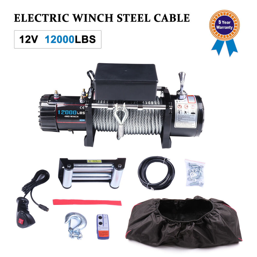 12V 12000LB Electric Winch Towing Trailer Steel Cable Off Road for JEEP w/cover