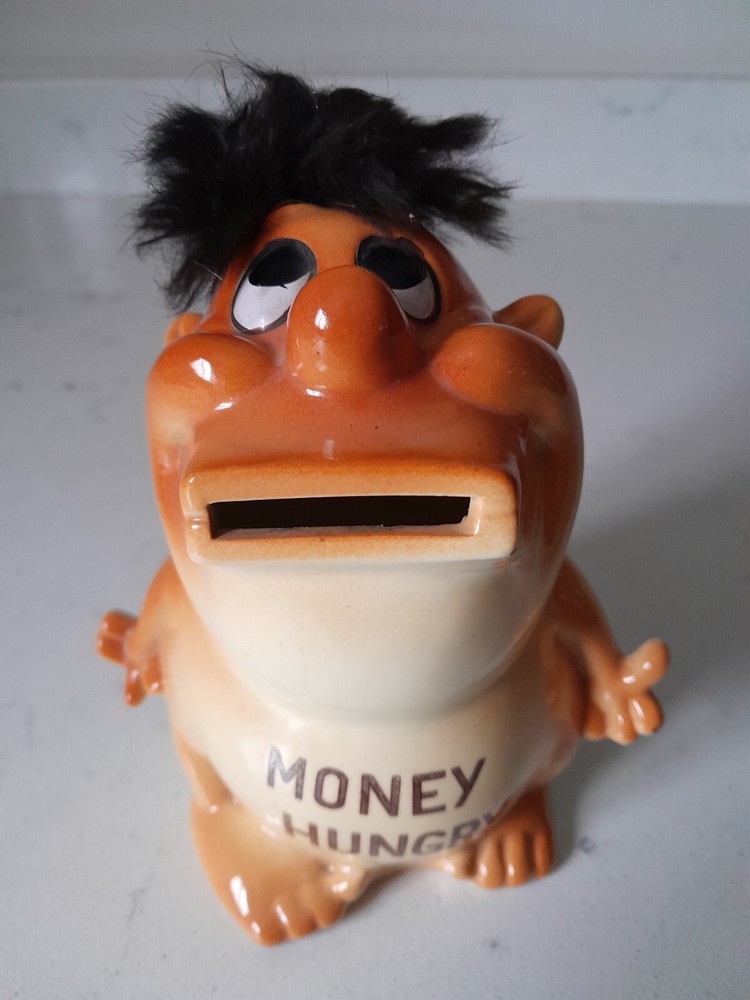 Vintage 1950's Orange Kreiss Money Hungry Figurine Bank Kitschy Memorabilia