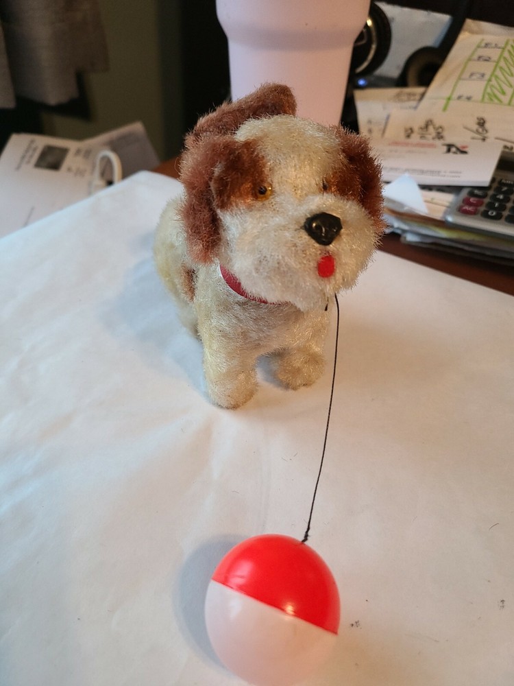 Vintage 1960's ALPS Japan Mechanical Terrier Wind Up Toy Wagging Tail Ball
