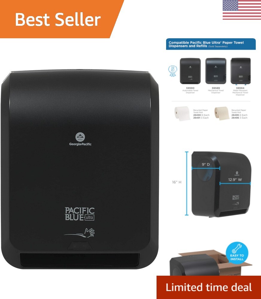 Automated Touchless Paper Towel Dispenser - High Capacity, Wall Mount, Black-image