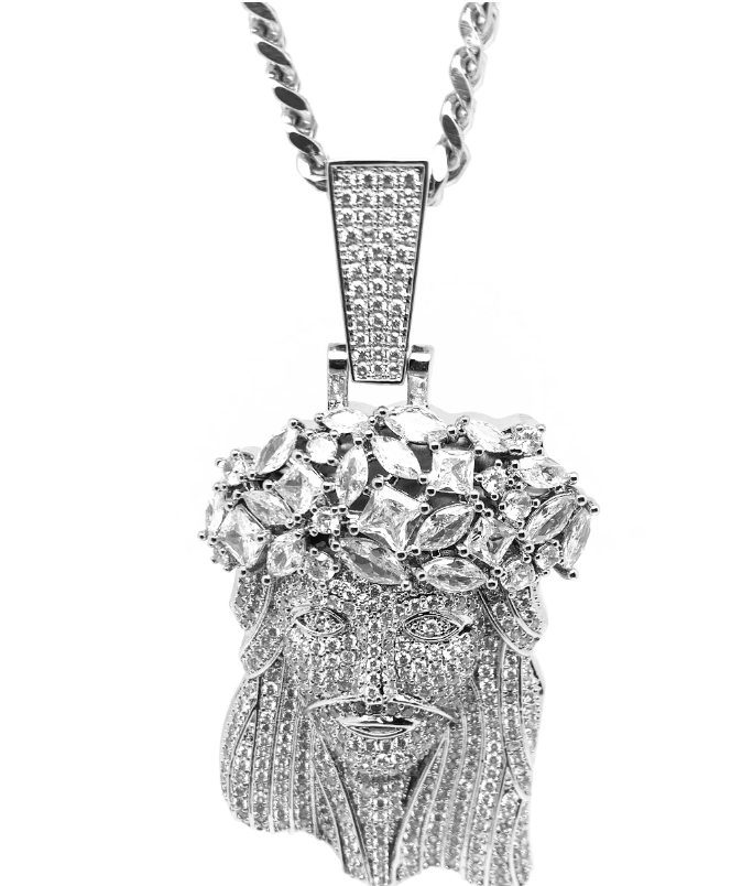 Hip hop JESVS diamond Jesus pendant silver chain necklace