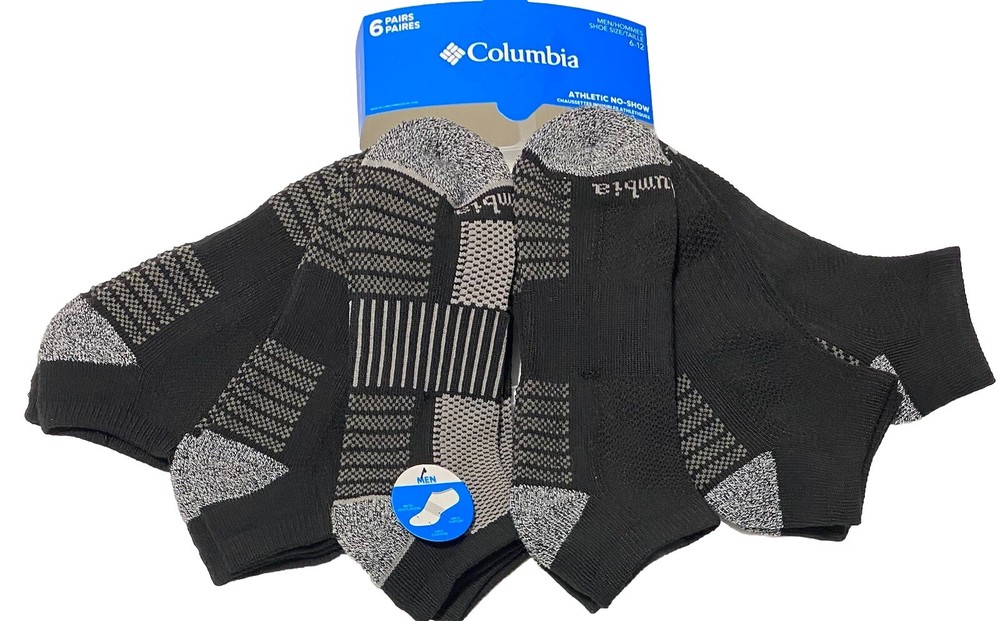 Columbia Men’s 6-Pack No Show Athletic Socks in Black & Gray – Style 5129