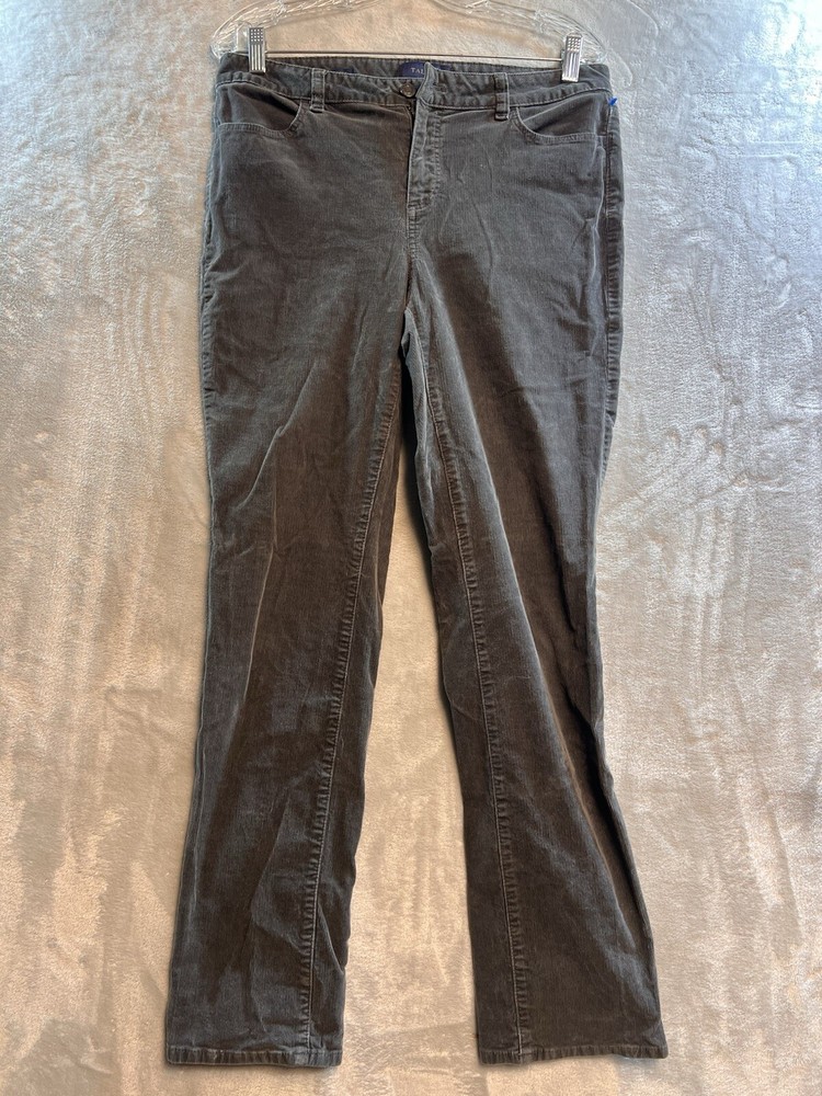 Talbots Heritage Corduroy Pants Womens 10 Grey Straight 5 Pocket Stretch Boho