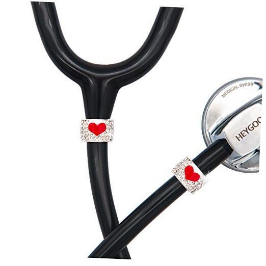 2 Pack Bling Stethoscope Charms, Red Stethoscope Id Name Tag Heart