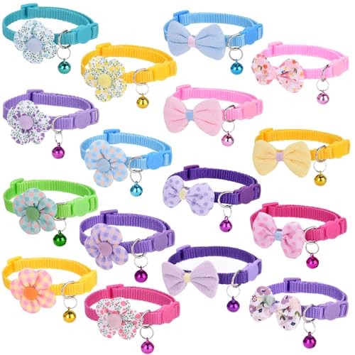 16 PCS Cute Cat Collars Breakaway with Bell for Boy Cats #5-Multicolor Plaid