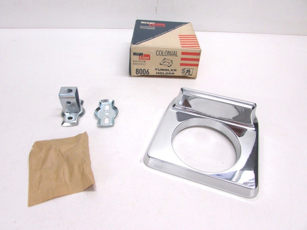 NOS! VINTAGE MIAMI CAREY COLONIAL CHROME TUMBLER HOLDER, 8006