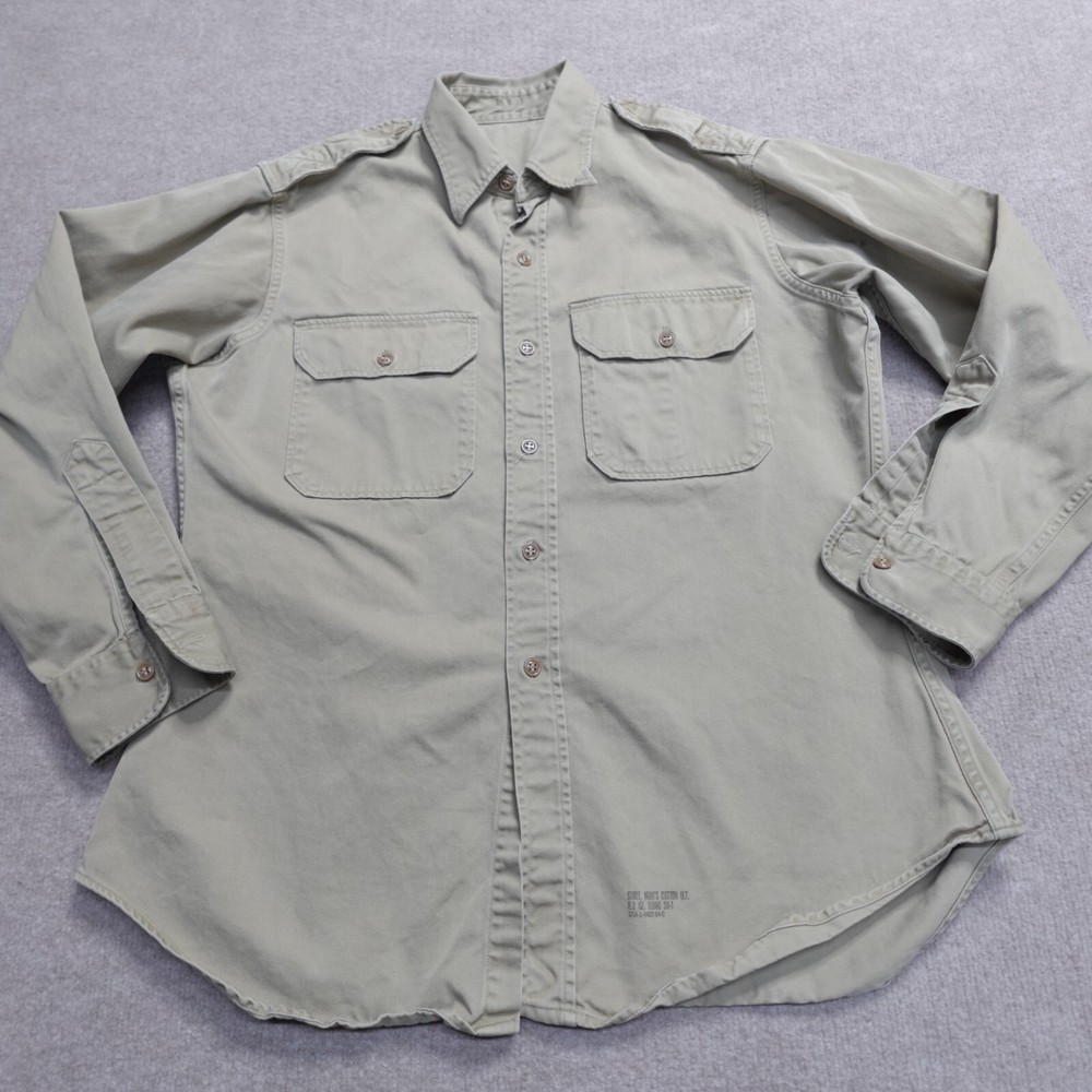 Vintage 1964 US Military Shirt Large Green DSA-1-4402-64-C Vietnam War Era with Epaulets