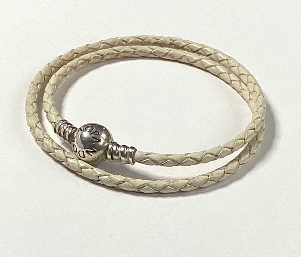 Pandora Cream Leather Double Rope Bracelet 34.5cm Length 5cm Diameter VGC