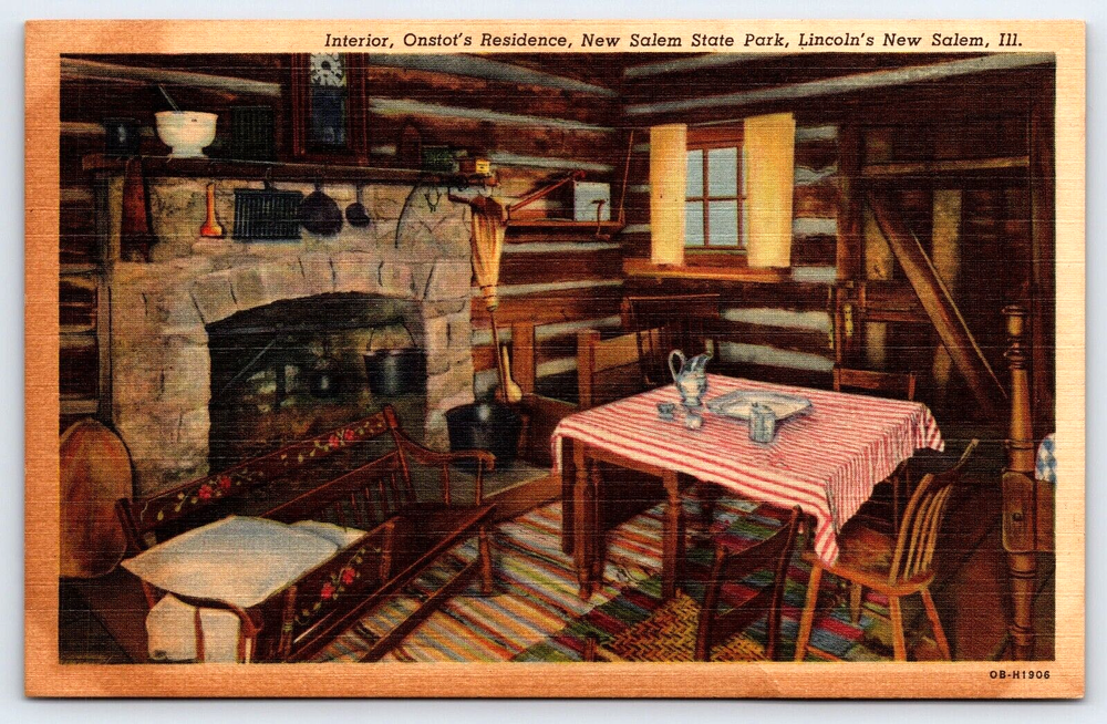 VINTAGE OLD ANTIQUE POSTCARD NEW SALEM STATE PARK LINCOLN'S NEW SALEM HOUSE