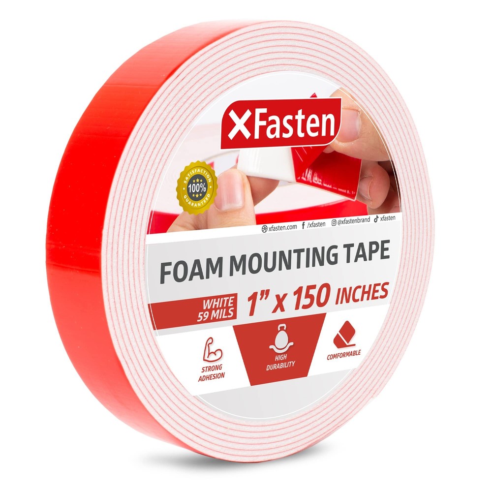 XFasten Double Sided Tape Foam Mounting Tape, 1-Inch x 150-Inch