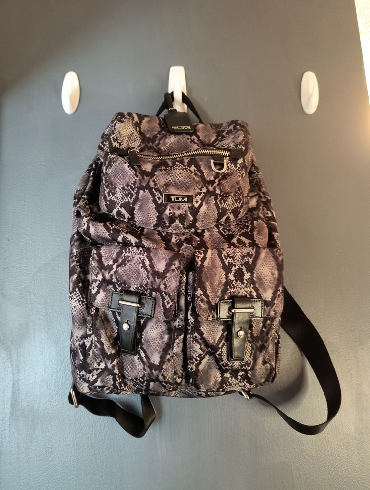 Tumi Nylon Backpack Python Print Travel Bag Black/Gray