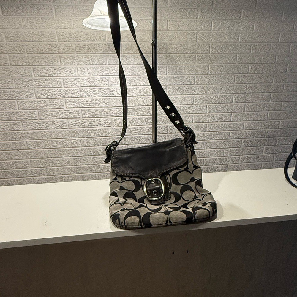 Coach Black and Gray Signature Shoulder Bag