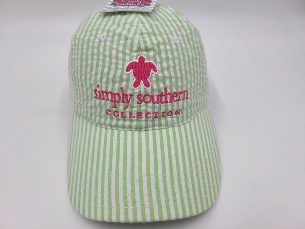 Women Simply Southern Collection Striped Strapback Adjustable Hat Cap Green Pink