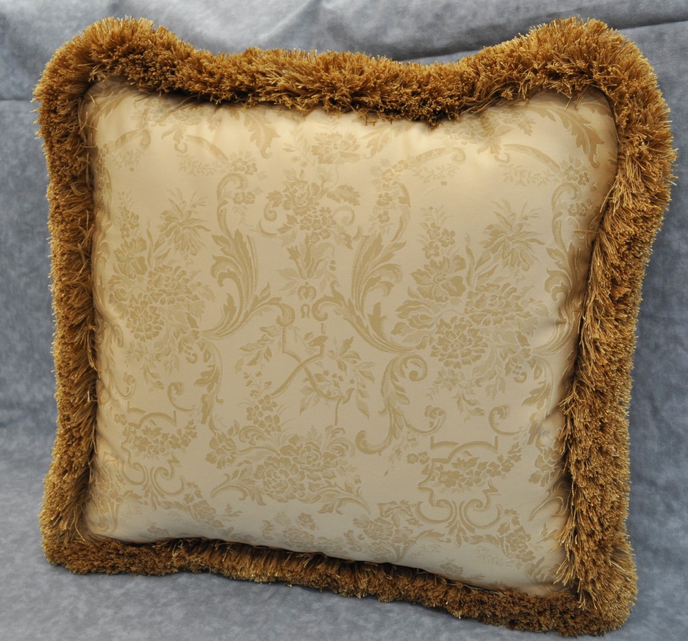 Brush Fringed Accent Pillow made w Ralph Lauren Adriana Tea Scroll Fabric 16