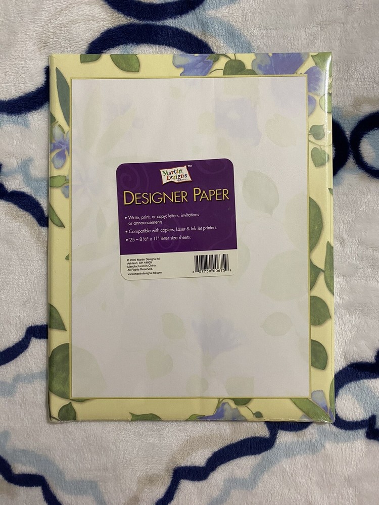 Martin Designs Paper 25 Sheets 8.5” x 11” Vintage Blue Floral Leaves Theme