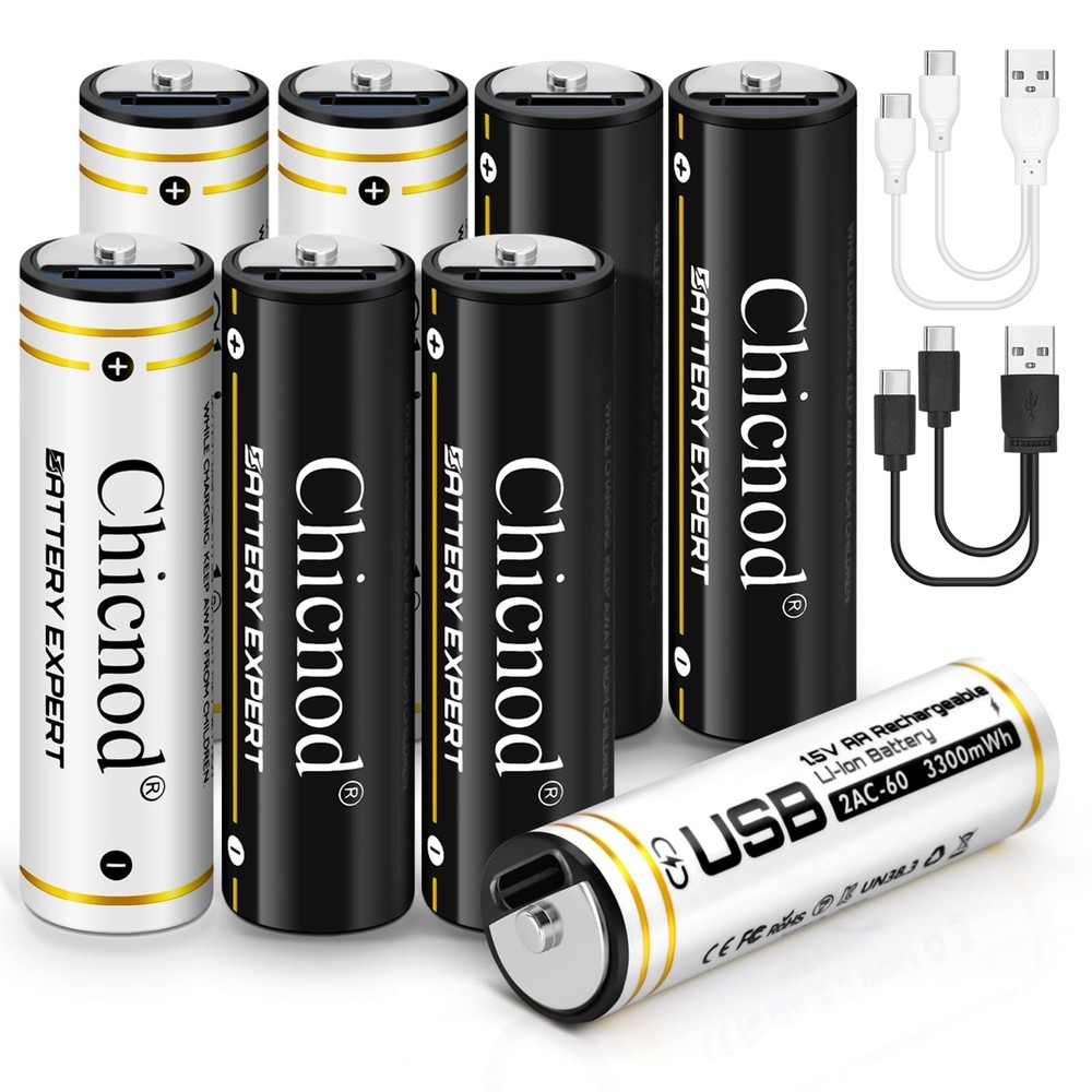 4Pack Rechargable AA Lithium Batteries, 3300mWh Double A Battery 1.5V Constan...