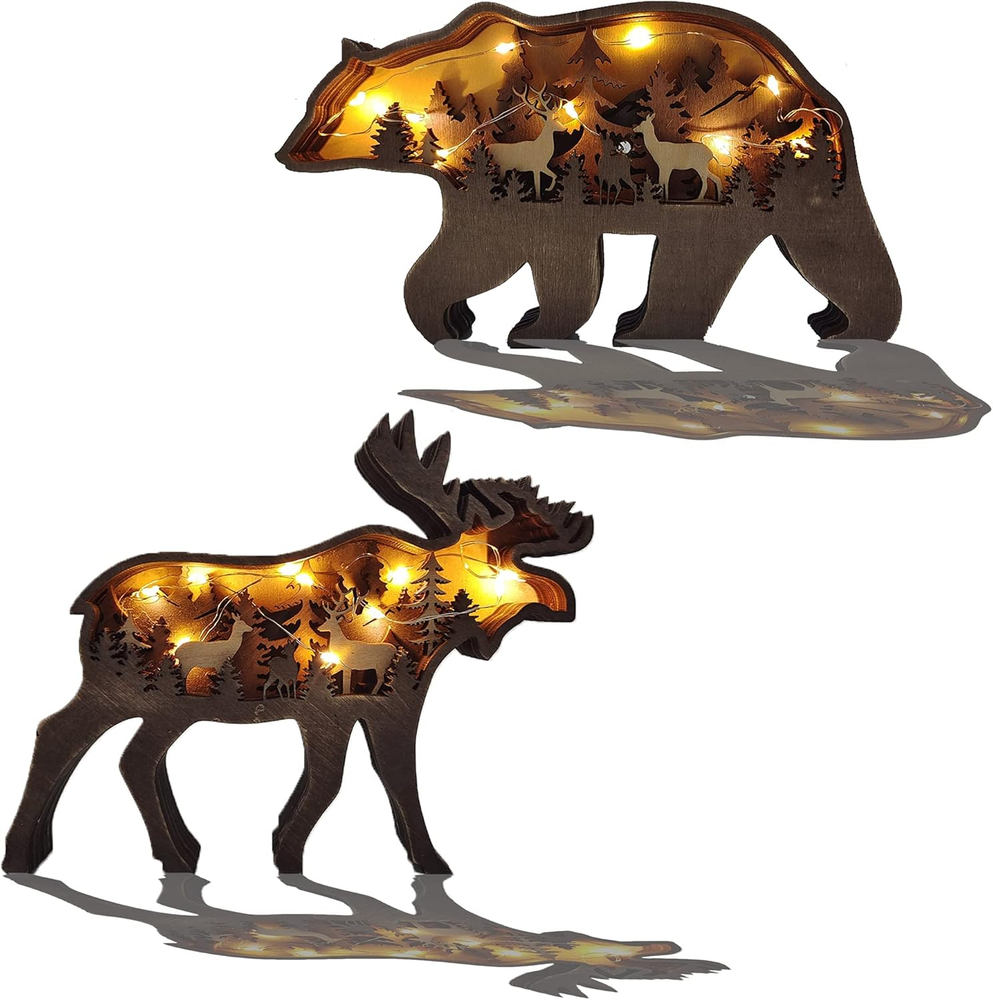 3D Wooden LED Wall Art DIY Hunting Forest Shelf Decor