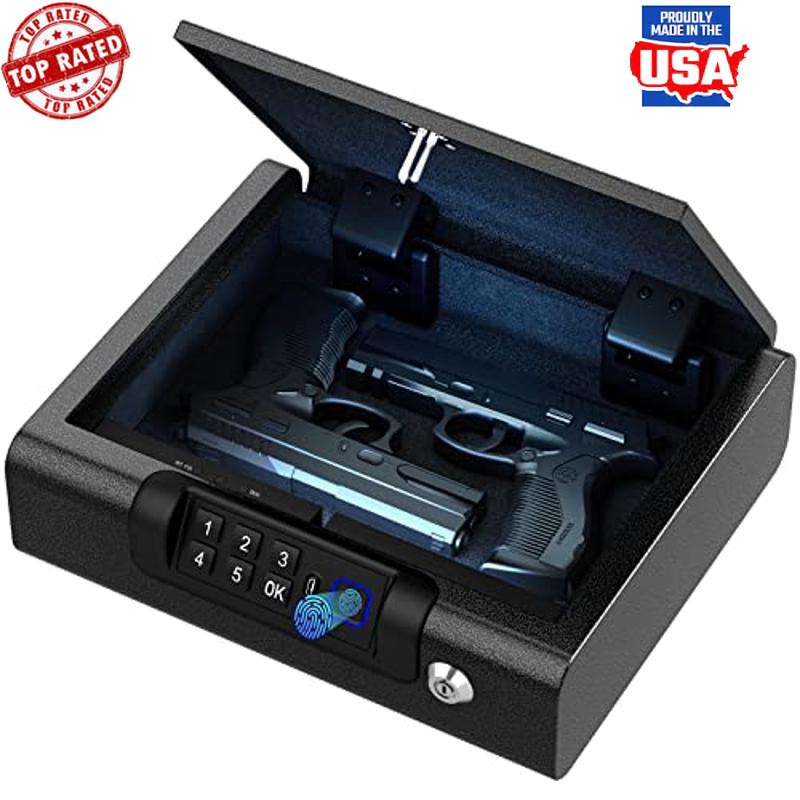 Biometric Gun Safe Pistols Fingerprint/PIN/Key Access Portable Security Box New-image