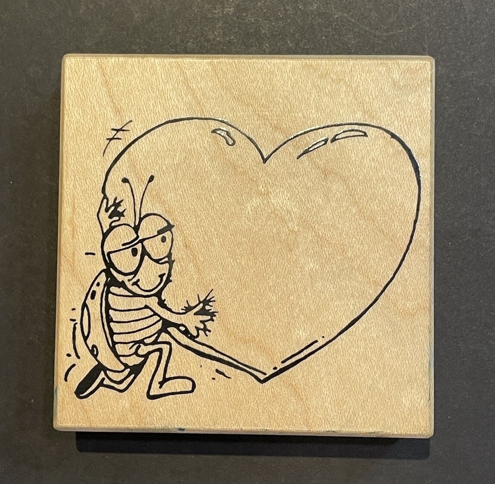 Visual Image Printery VTG 1994 Ladybug Valentine Heart Cartoon Rubber Stamp-image