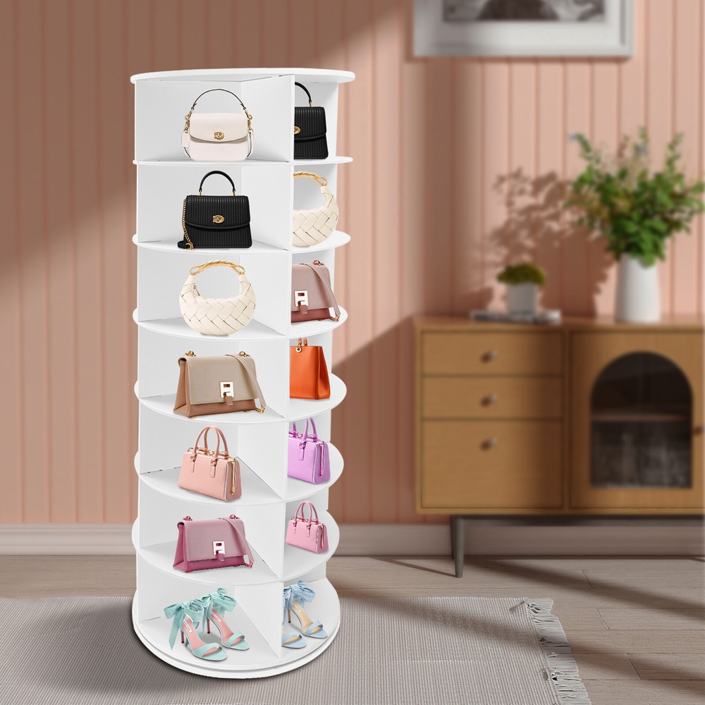 360° Rotating 7-Tier White Shoe Rack Tower Organizer Storage