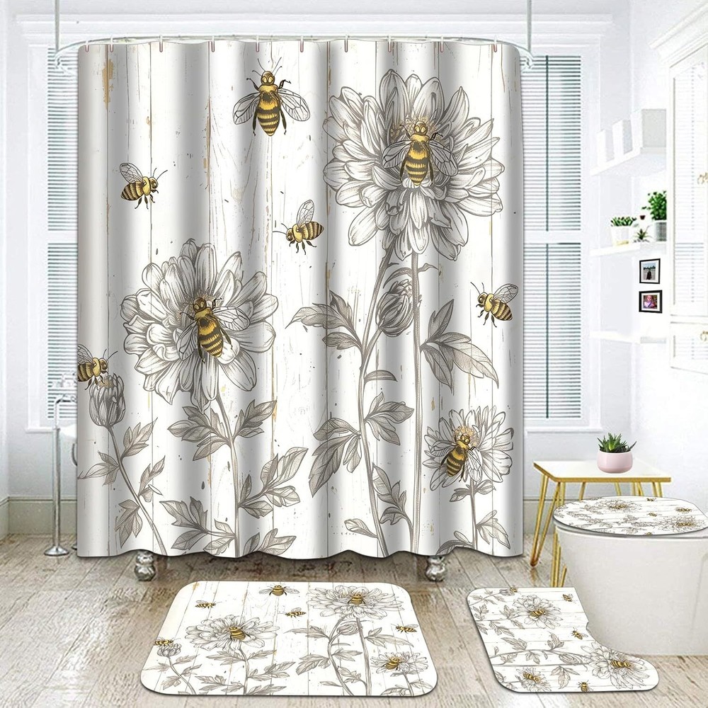Bee 4PCS Shower Curtain Set-Bumble Floral 72