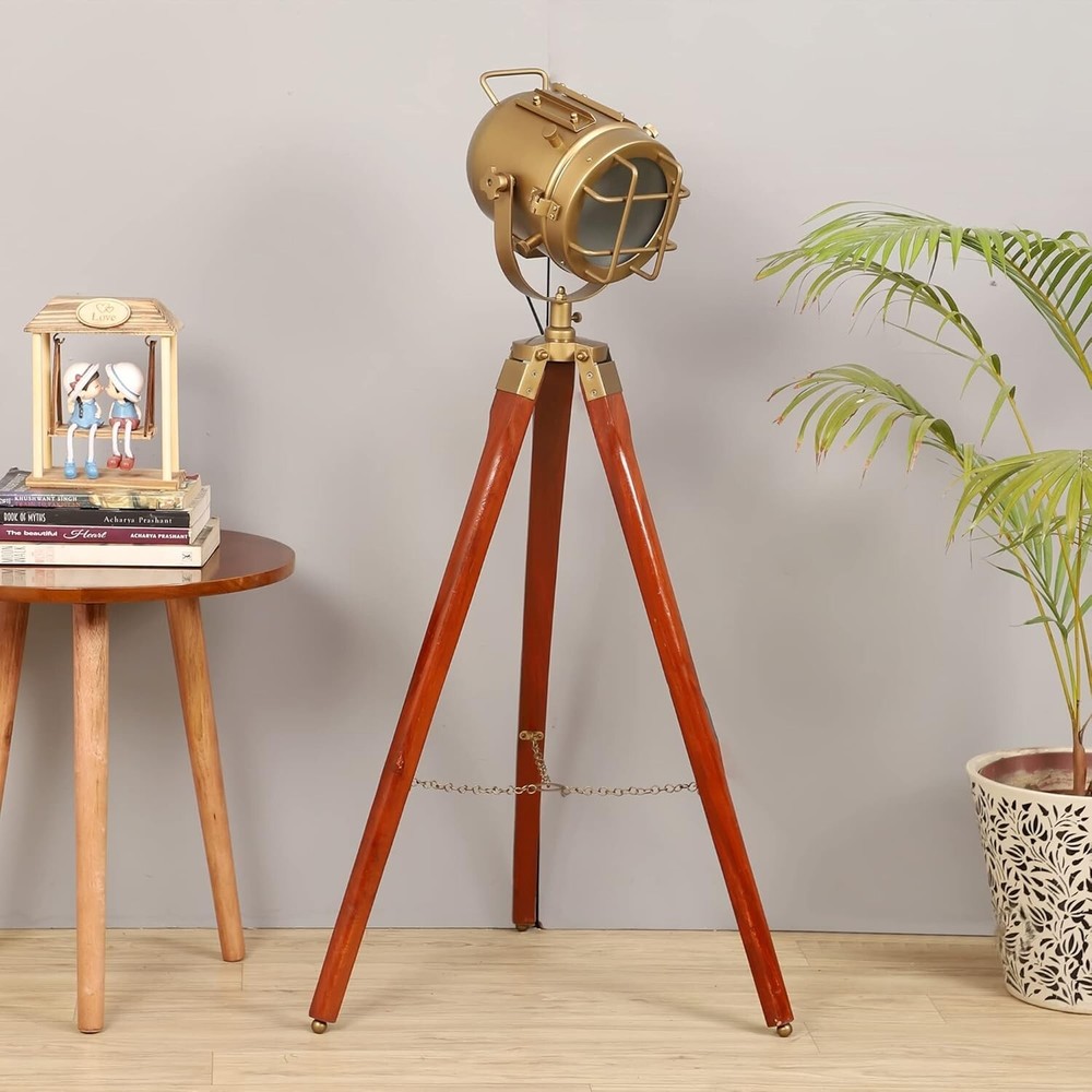 Modern Designer Tripod Floor Lamp with Retro Nautical Searchlight Style