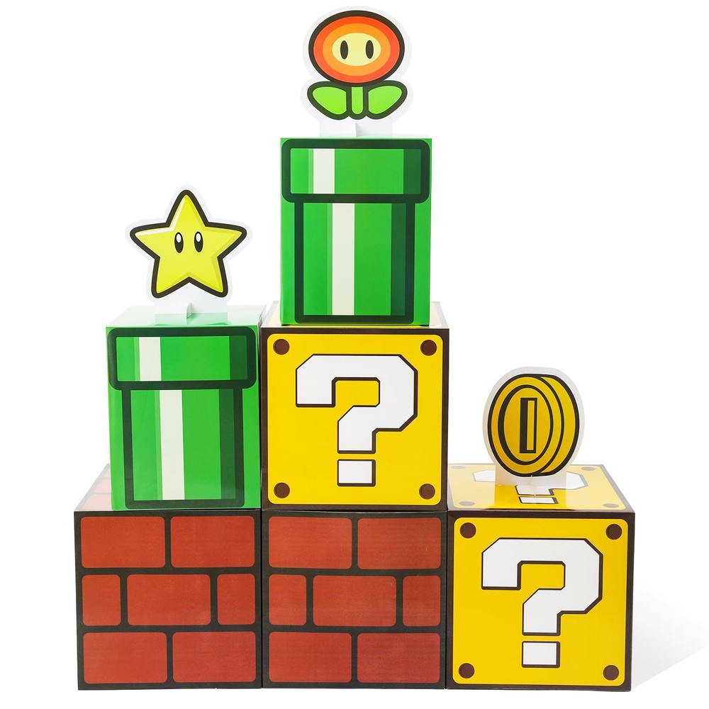 6PCS Big Party Boxes with 6 Set Centerpieces, Question Brick Pipe Boxes for B...