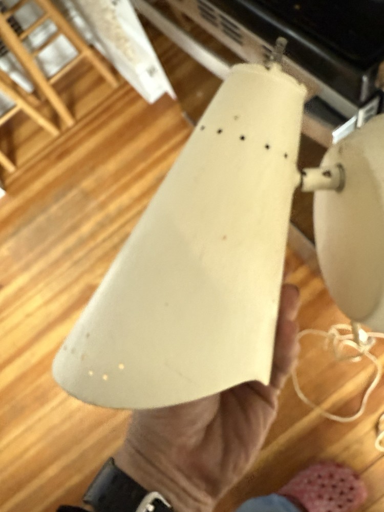 Vintage Mid-Century Modern Whitmer Corded Cone Wall Sconce Pair with White Finish