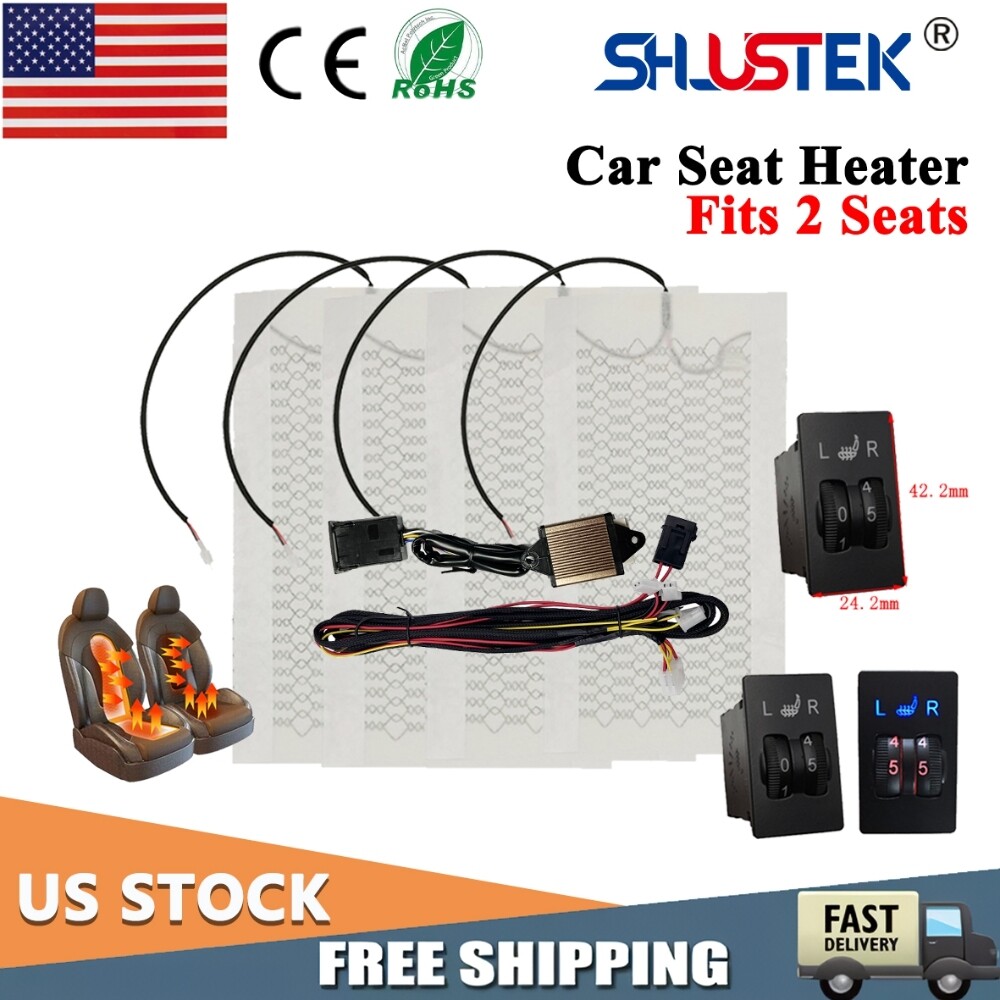 4 Pads Car Seat Heater Kit Fit 2 Seats Warming 12V Carbon Fiber Heating Pad