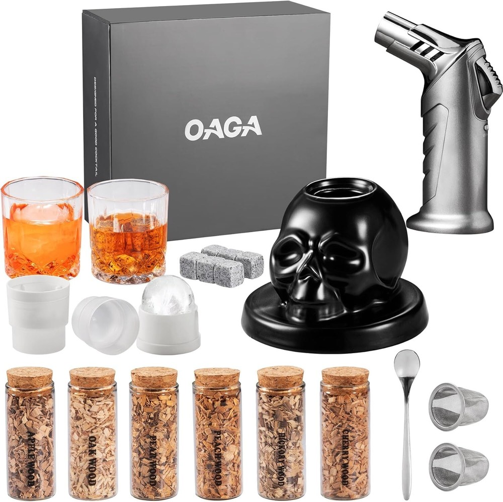 Whiskey Smoker Kit with Torch, 6 Wood Chip Flavors, Cocktail Infuser, Gift for M