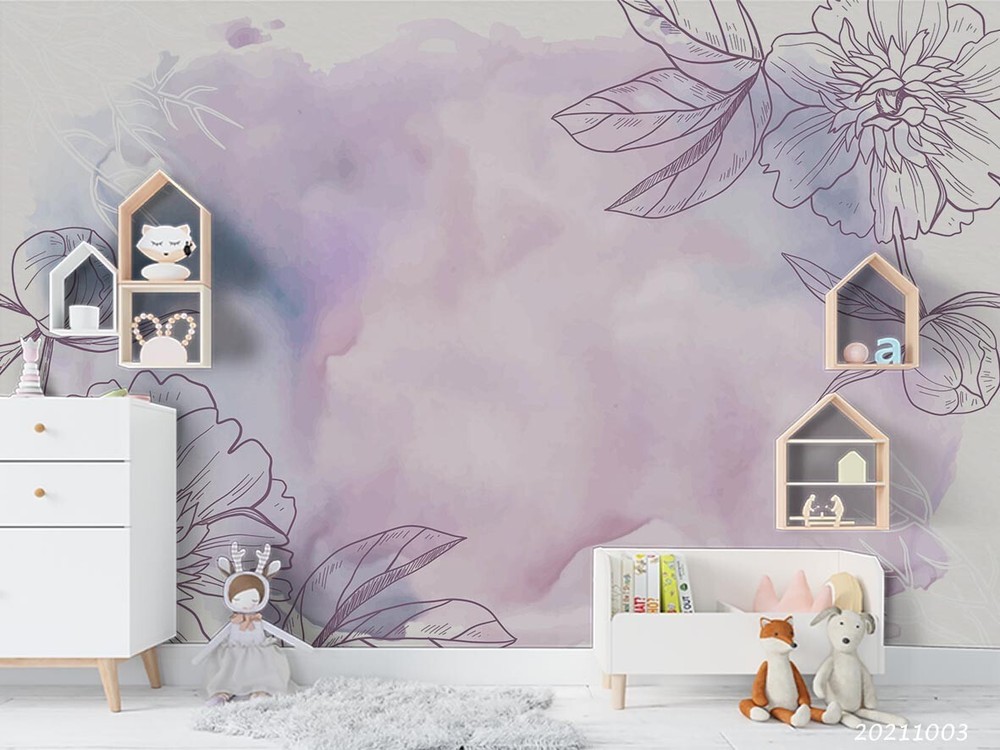 3D Watercolor Floral Leaf Wall Murals Wallpaper Murals Wall Sticker