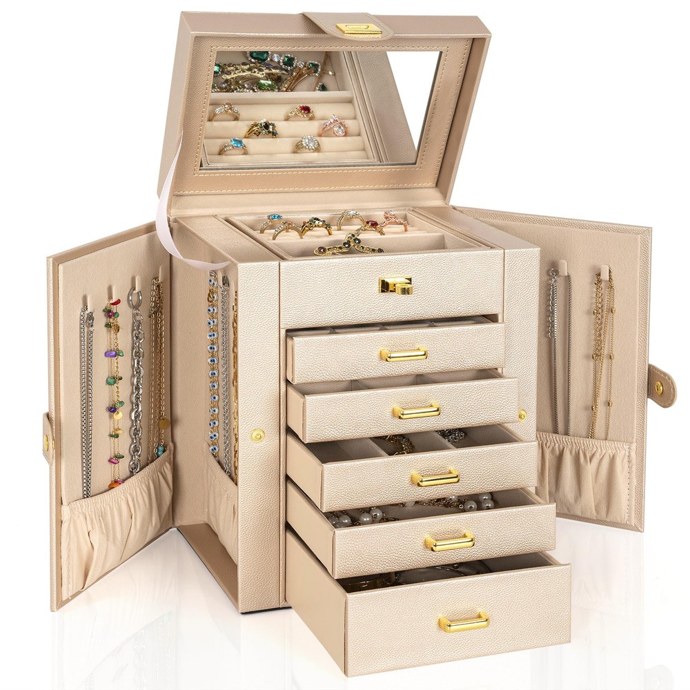 Jewelry Box Organizer Functional Leather Jewelry Storage Case for Women Girls...