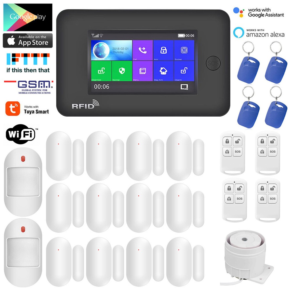 B17 WiFi Tuya APP GSM GPRS Wireless Home Security Alarm System Compatible with Alexa and Google Home for Smart Home Integration