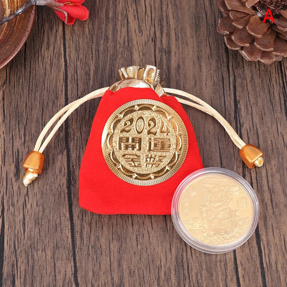 5 X 2024 Year Of Zodiac Dragon Foil Chinese Souvenir Coin Ornament Car Home