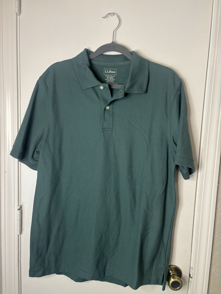 LL Bean Classic Green Polo Shirt Standard Fit Size Medium